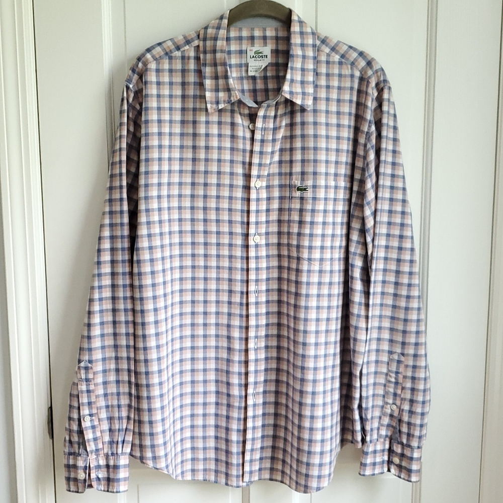 Lacoste Men's Regular Fit Checked Gingham Oxford Cotton Shirt Size 44